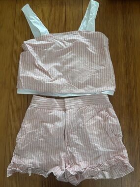Club Monaco Pink and White Striped Linen Blend Crop Top